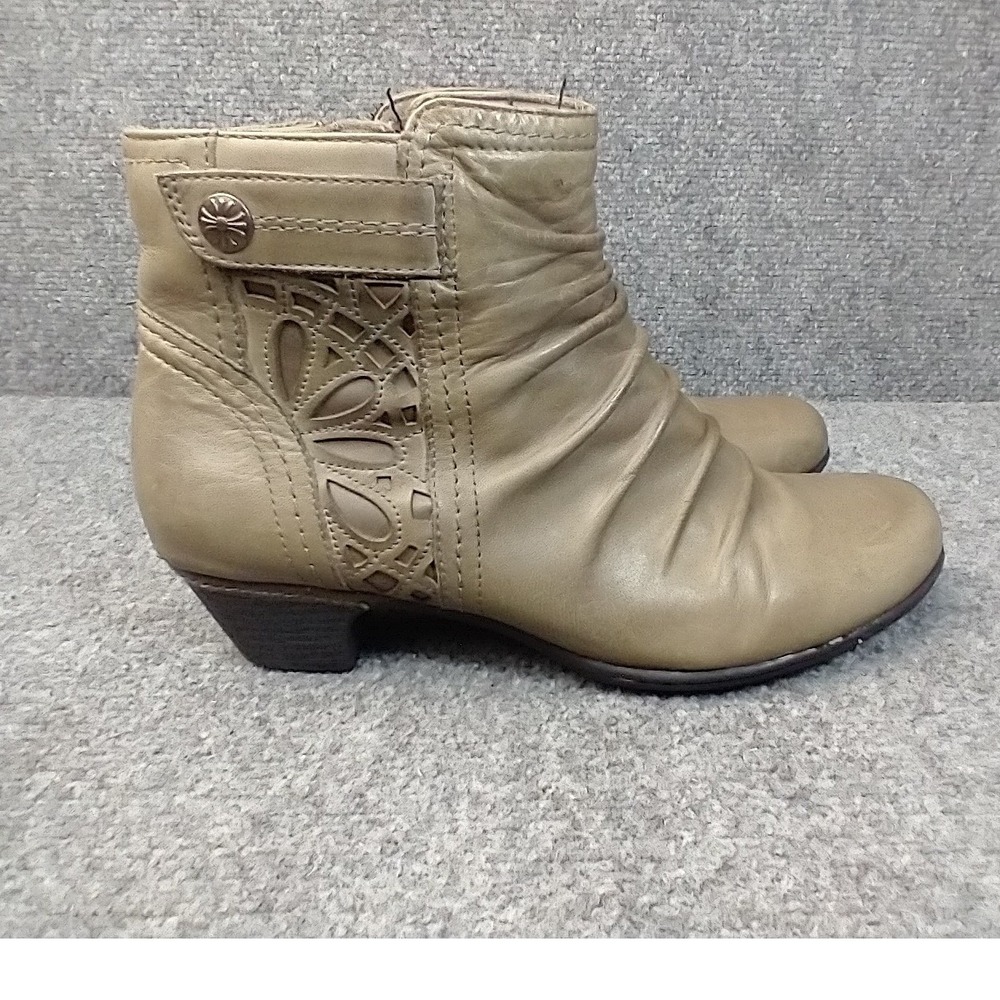 Rockport Cobb Hill Ankle Boots Womens 10 Taupe Leather Laser Cut Ruched CG8574